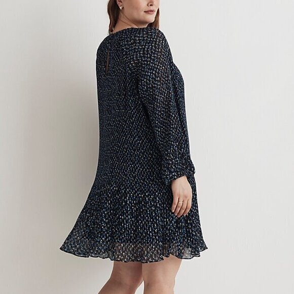 Madewell Crinkle Georgette Flared Hem Mini Dress Floral Blue Plus Size 1X NWT - Picture 3 of 13